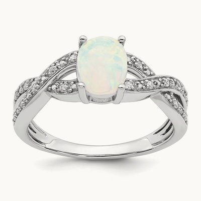 Created Opal and Lab-Grown Diamond Ring — 14K White Gold, 7