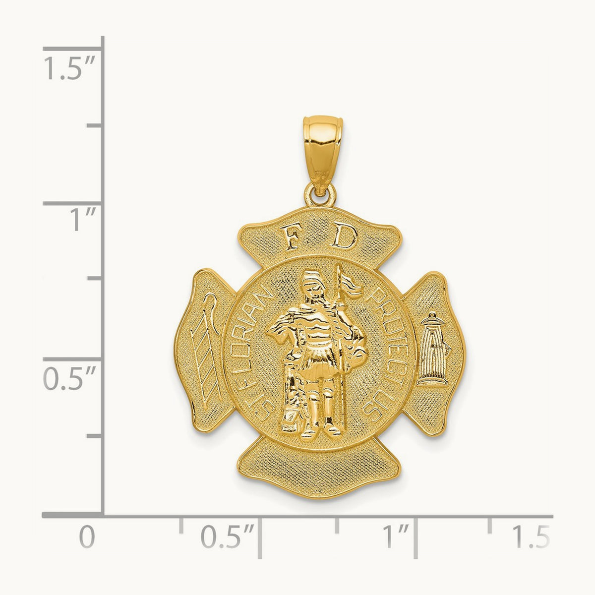 Large FD St. Florian Badge Pendant — 14K Yellow Gold