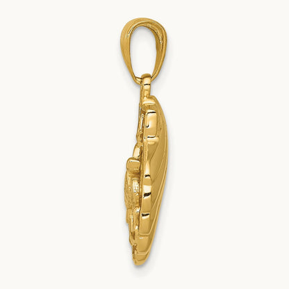 Sea Turtle in a Shell Pendant, 14K