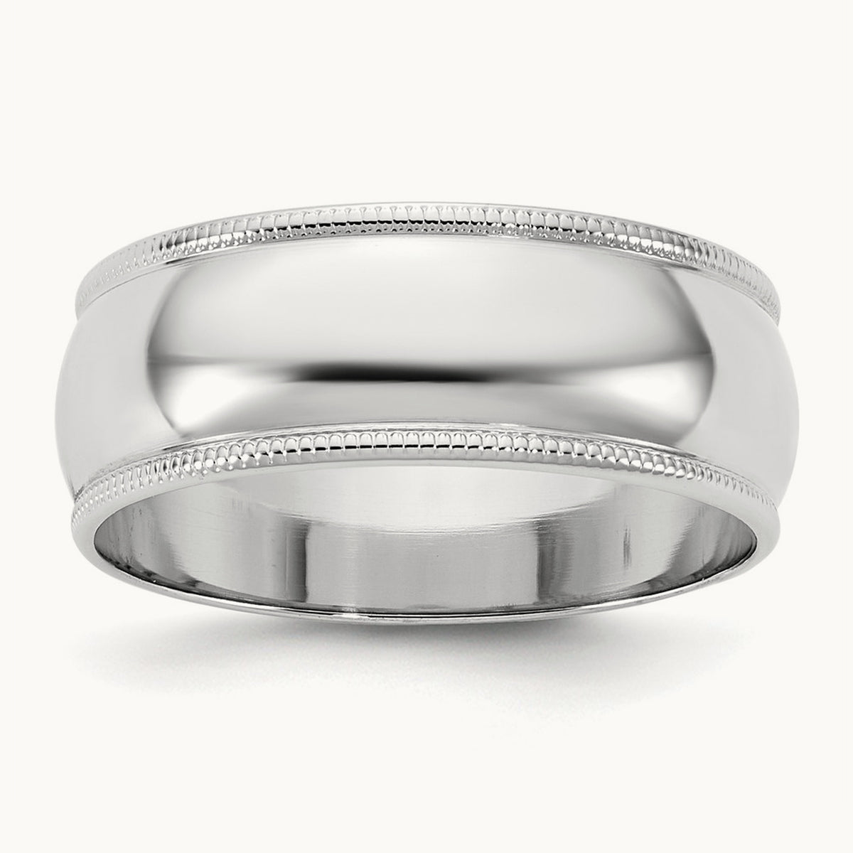 Lightweight Milgrain Half Round Band — 14K White Gold, 7mm
