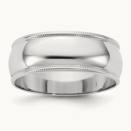 Lightweight Milgrain Half Round Band, 7mm, 10K White Gold