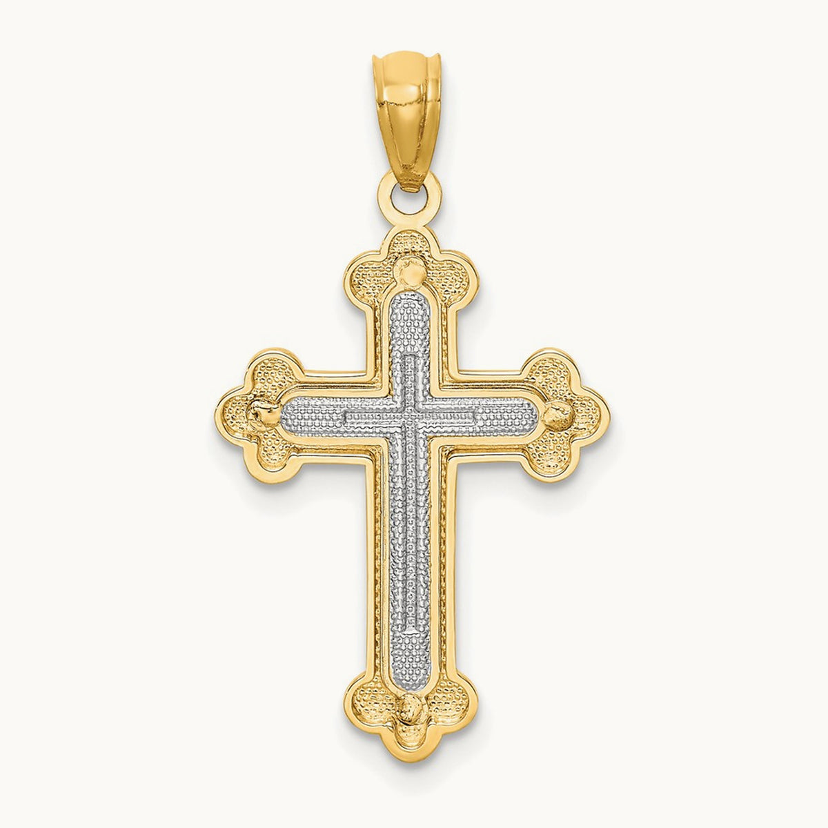 Polished Budded Cross, 14K Two-tone