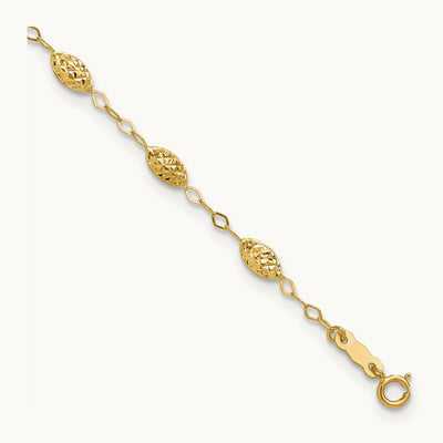 Puff Rice Bead 9in Plus 1in ext Anklet, 14K