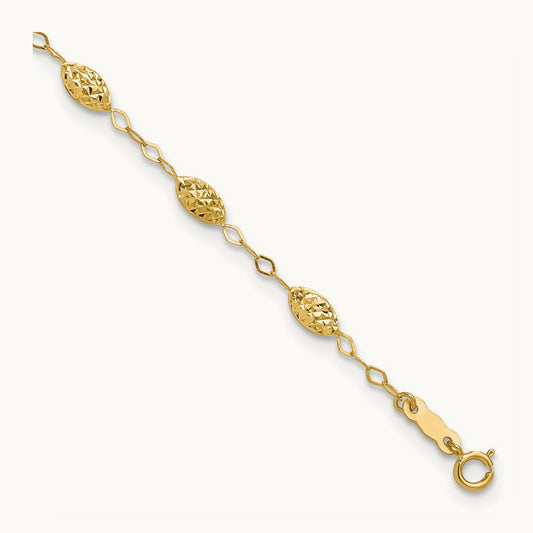 Puff Rice Bead 9in Plus 1in ext Anklet, 14K