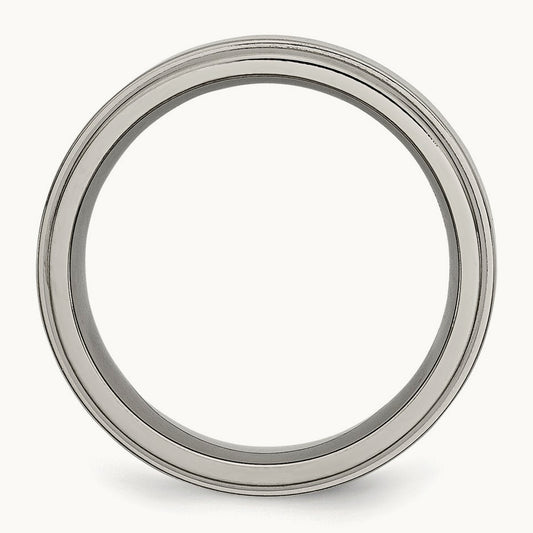 Polished Grooved Edge Band, 8mm, Titanium