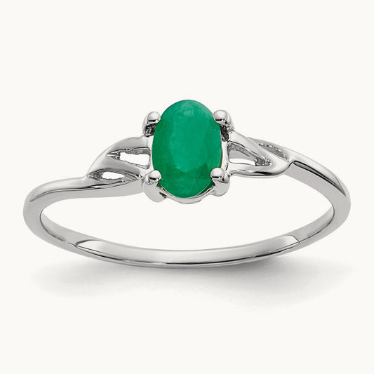 Emerald Birthstone Ring, 14K White Gold