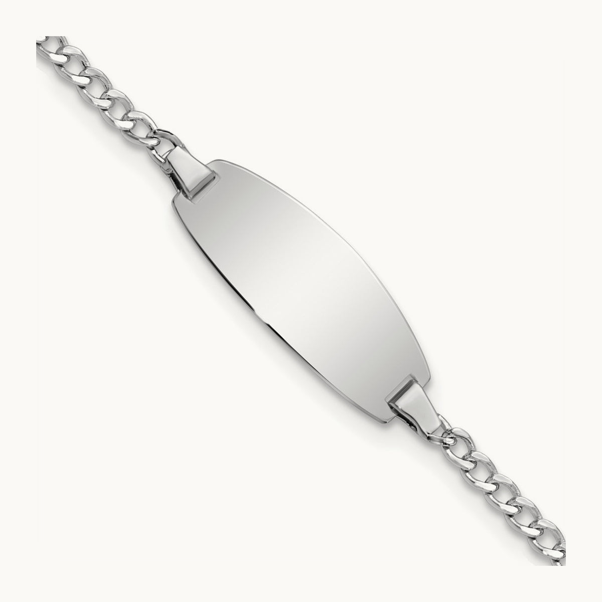 Semi-Solid Oval Curb ID Bracelet — 14K White Gold, 5.5mm
