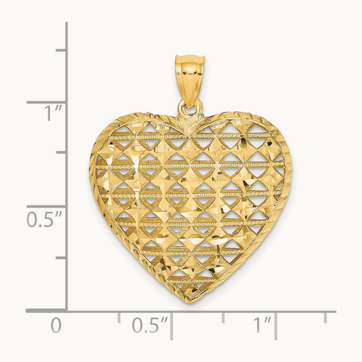 3-D Cut-out Diamond-cut Puffed Heart Pendant, 14K