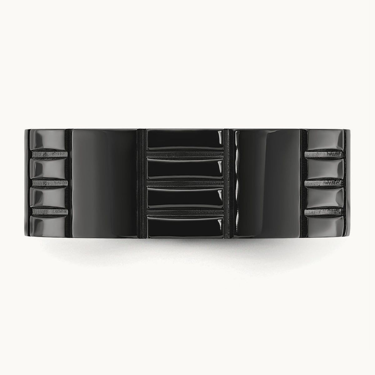 Polished Black IP-plated Grooved Band, 8mm, Titanium