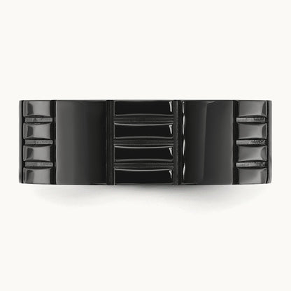 Polished Black IP-plated Grooved Band, 8mm, Titanium
