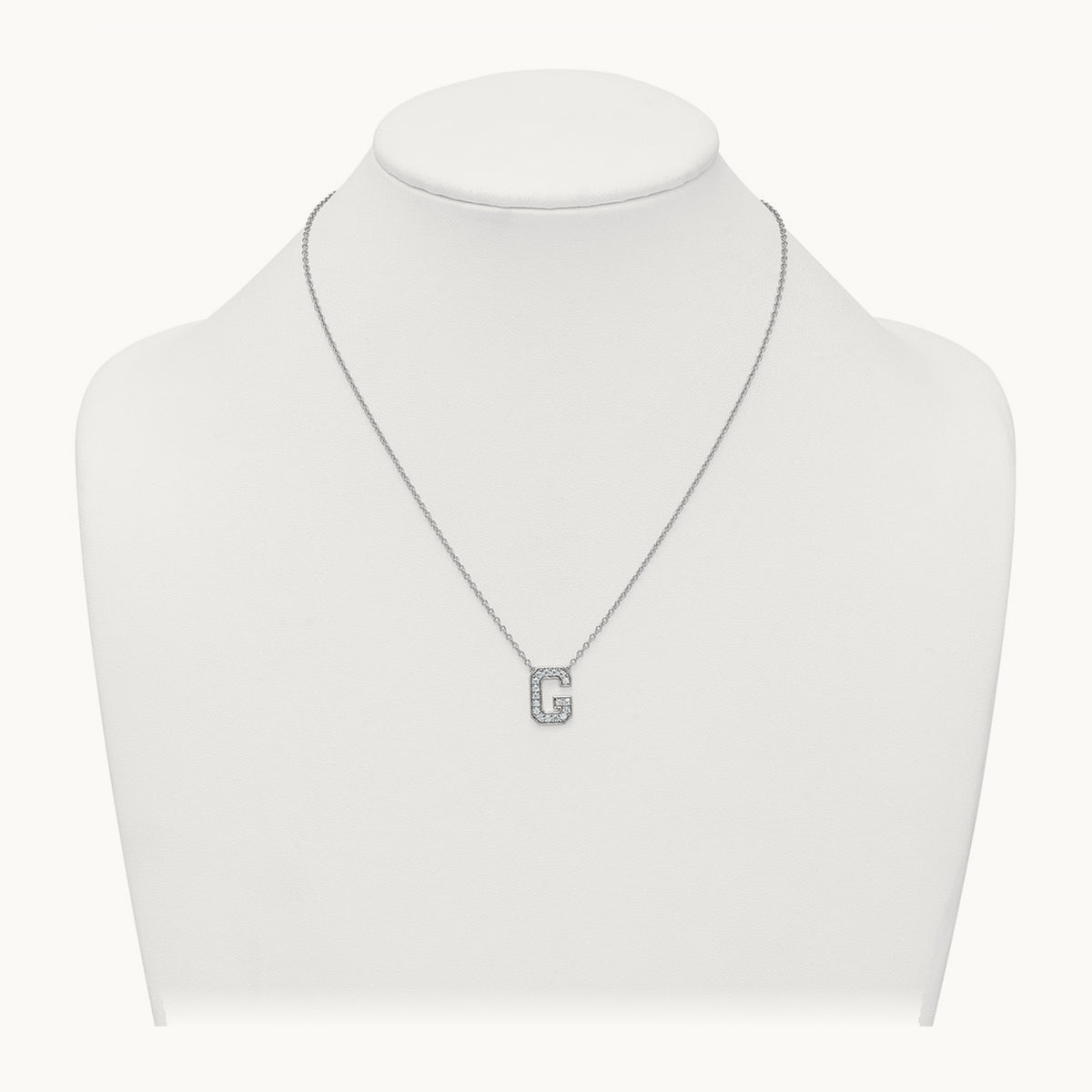 Initial Necklace — 14K White Gold, G, 1/3 ct