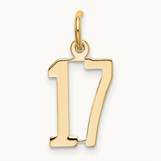 Small Elongated Number 17 Charm, 14K