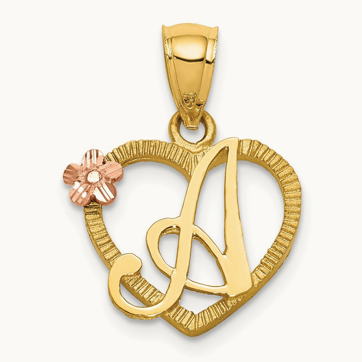 Heart Initial Pendant — 14K Two-Tone Gold, A