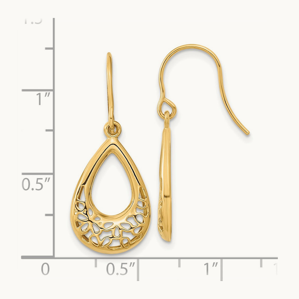 Polished Floral Teardrop Shepherd Hook Earrings, 14K