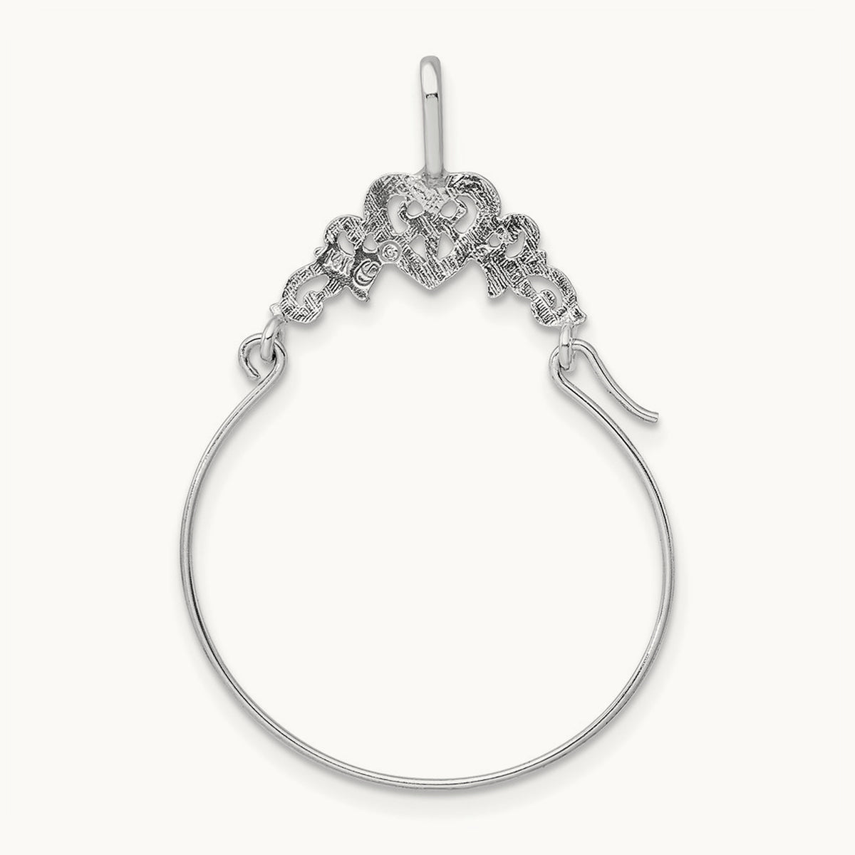 Polished Filigree Heart Charm Holder — 14K White Gold, 39mm