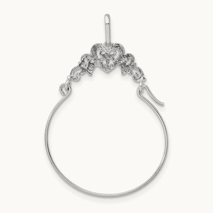Polished Filigree Heart Charm Holder — 14K White Gold, 39mm