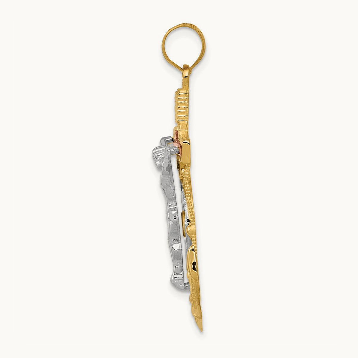 Tri-color Diamond-cut with Textured Mariner's Crucifix Pendant — 44mm