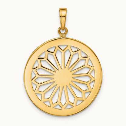 Retro Daisy In Round Frame Charm — 14K Yellow Gold