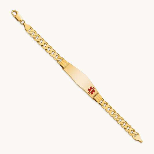 Medical Soft Diamond Shape Red Enamel Curb Link ID Bracelet, 14K