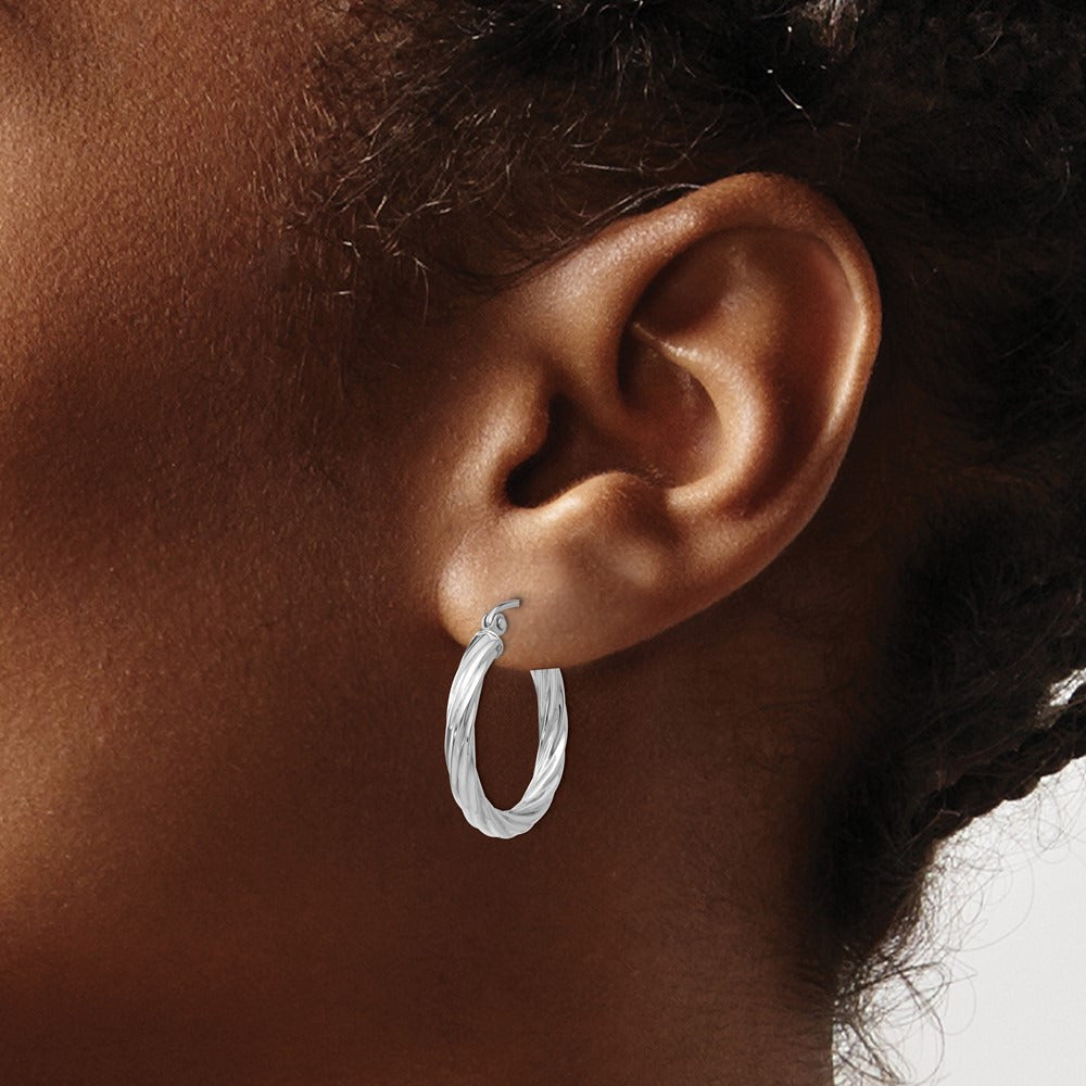 Rope Twist Hoop Earrings — 14K White Gold, 15mm, 3.25mm
