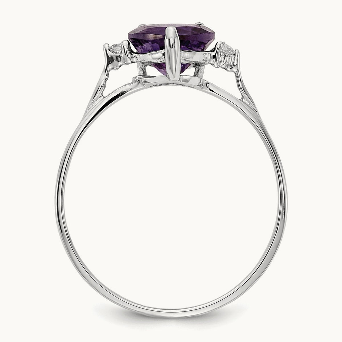 Heart Amethyst AA Diamond ring, 7mm, 14K White Gold