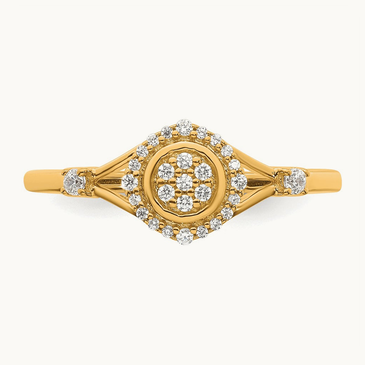 Complete Diamond Round Cluster Halo Engagement Ring, 3.3mm thick — 14K Yellow Gold