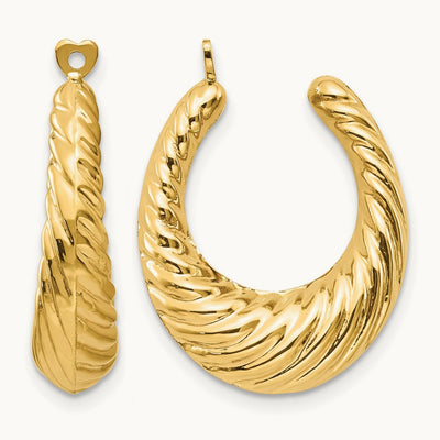Polished Twisted Hollow Hoop Earring Jackets, 14K