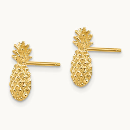 Polished and Textured Pineapple Post Earrings — 14K Yellow Gold