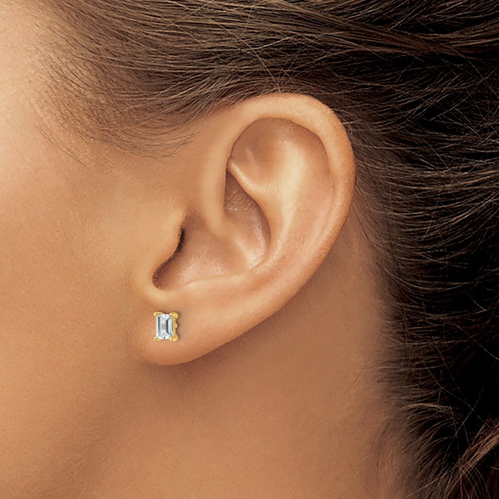 Emerald Four-Prong Stud Earrings, 0.50-6.00 ct tw Lab-Grown Diamond — 1 ct, 14K Yellow Gold