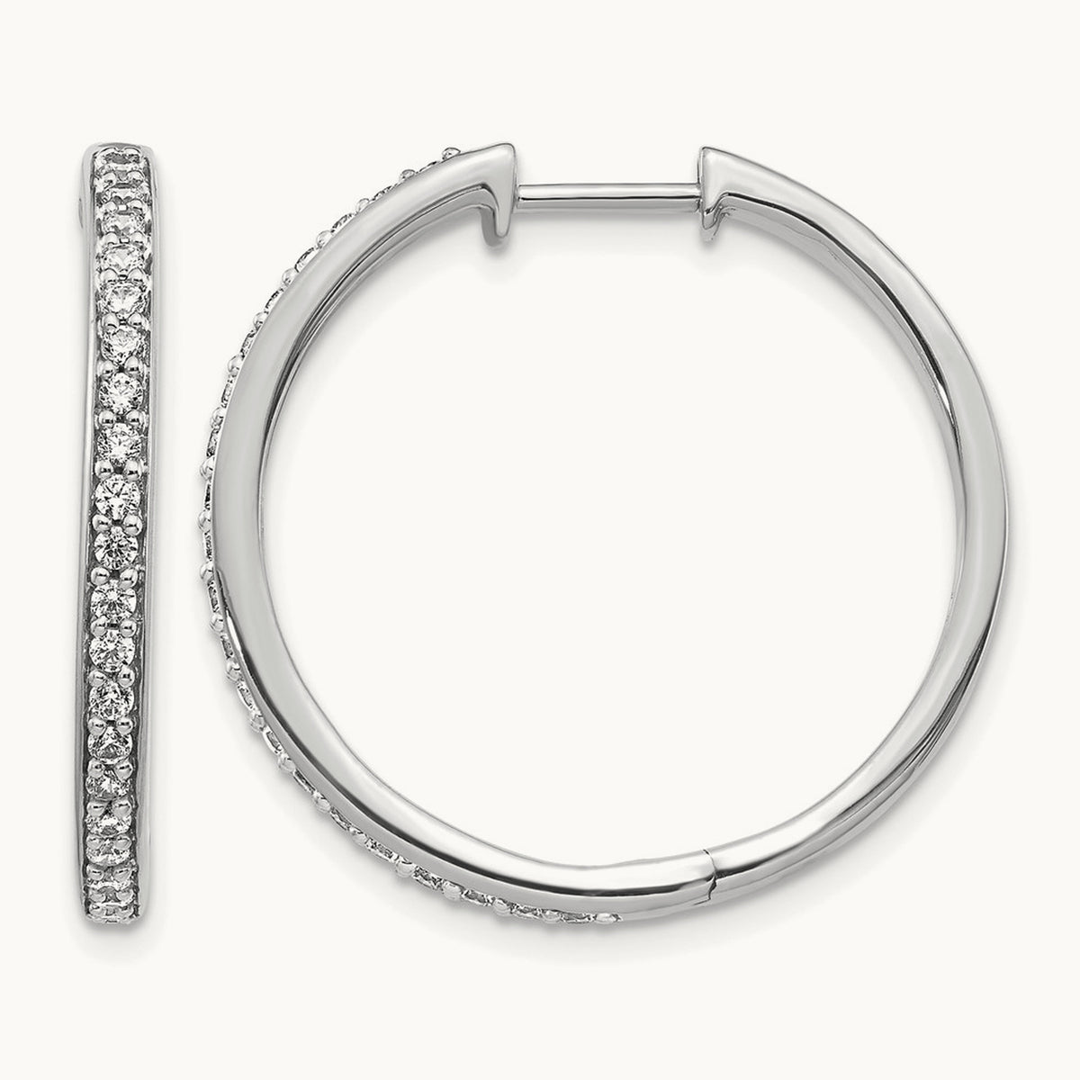 Diamond Hinged Hoop Earrings — 14K White Gold