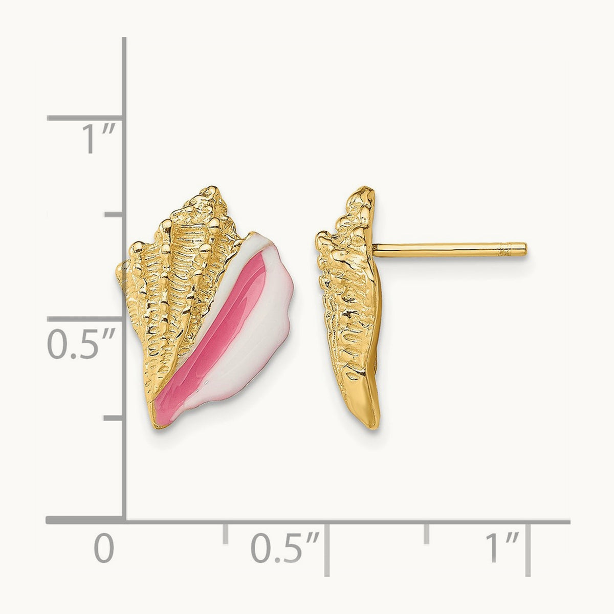 Conch Shell Post Earrings with Pink Enamel — 13.9mm