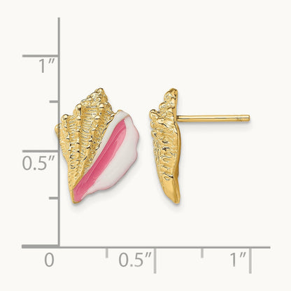 Conch Shell Post Earrings with Pink Enamel — 13.9mm