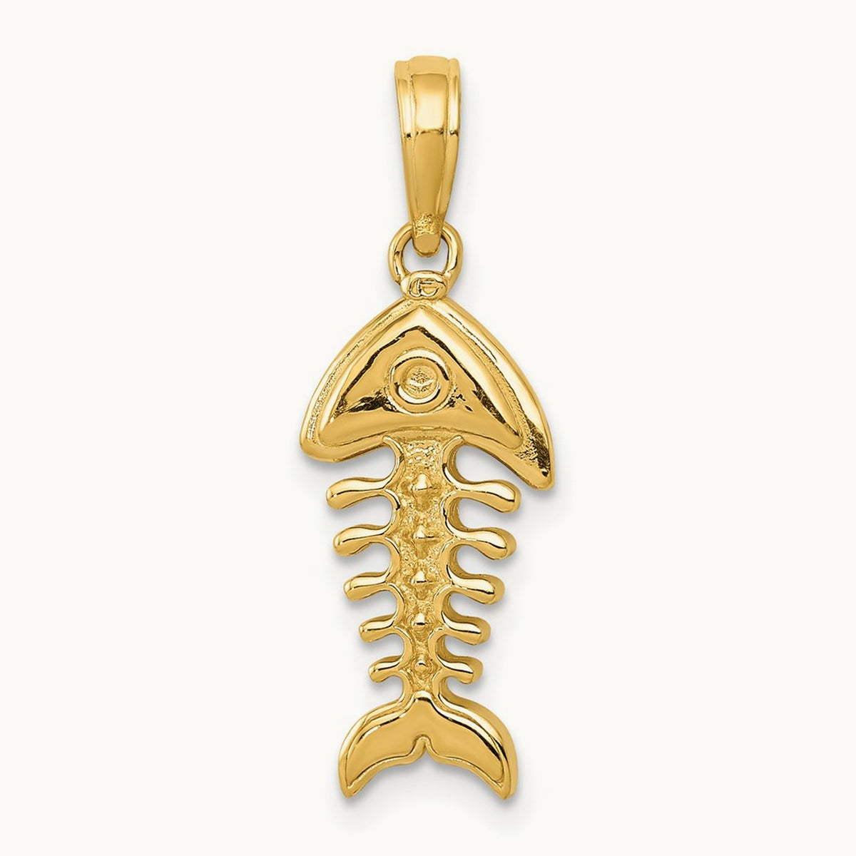 Polished 3-D Fish Bone Pendant, 14K