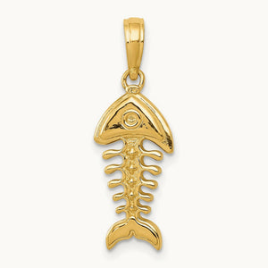 Polished 3-D Fish Bone Pendant, 14K