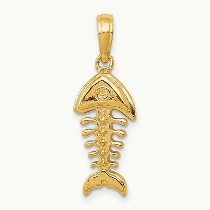 Polished 3-D Fish Bone Pendant, 14K