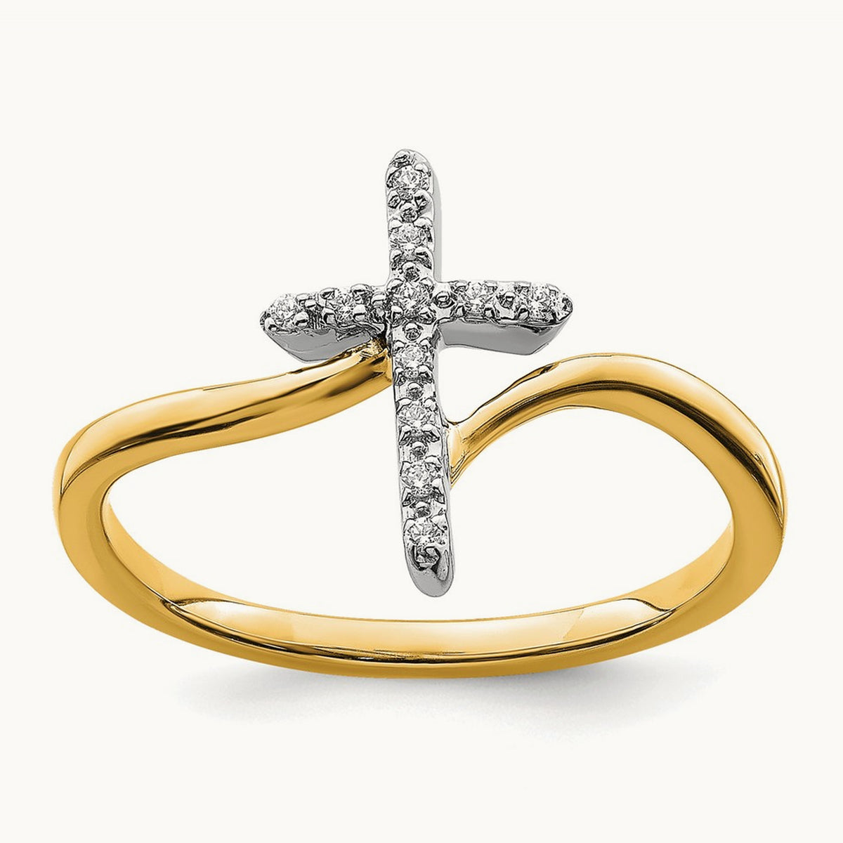 Polished Cross Diamond Ring, 14K Two-tone