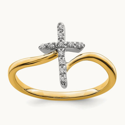 Polished Cross Diamond Ring, 14K Two-tone