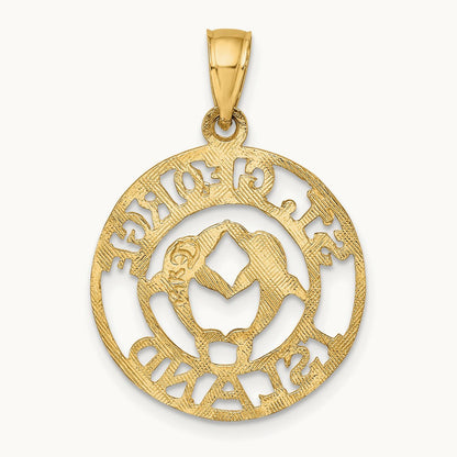 ST. GEORGE ISLAND w/DOLPHINS Circle Charm, 14K