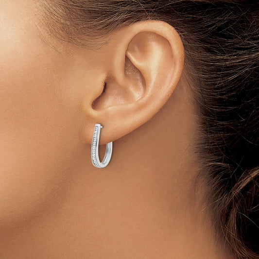 Diamond Oval Hinged Hoop Earrings — 14K White Gold