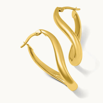 Twisted Oval Hoop Earrings, 3mm, 14K