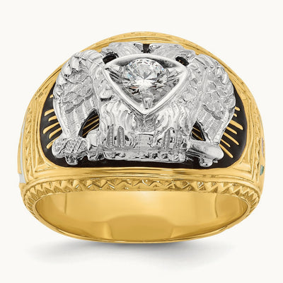 14ktt IBGoodman Men's Enameled & Dia 32nd Scottish Rite Masonic Ring