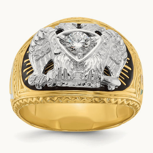 14ktt IBGoodman Men's Enameled & Dia 32nd Scottish Rite Masonic Ring