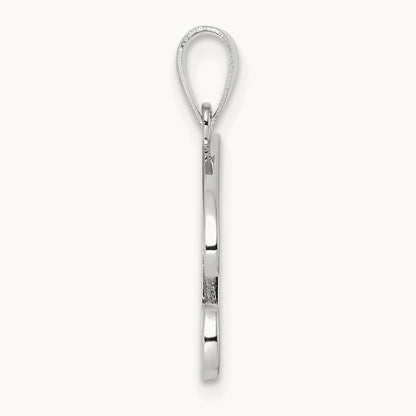 White Gold Script Letter B Initial Pendant, 14K White Gold
