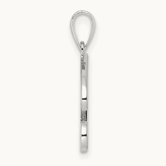 White Gold Script Letter B Initial Pendant, 14K White Gold