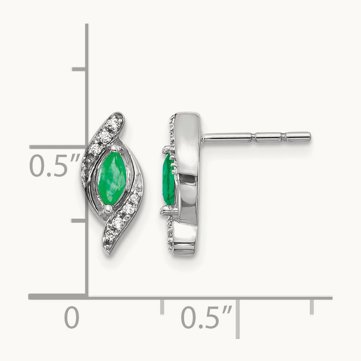 1/15Ct Diamond and Emerald Earrings — 14K White Gold