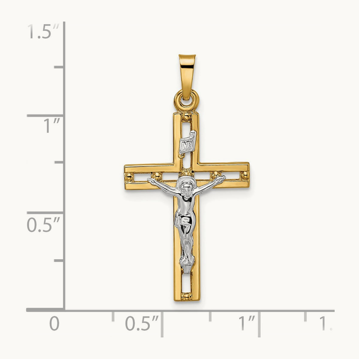 Polished Solid INRI Crucifix Pendant — 32.9mm