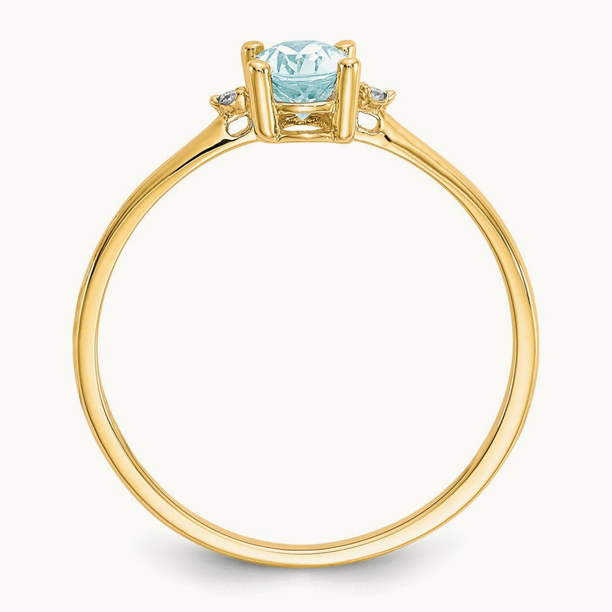 Diamond & Aquamarine Birthstone Ring — 14K Yellow Gold, 6