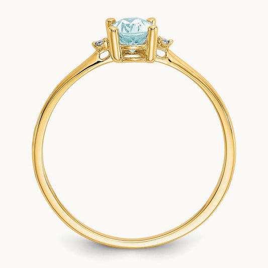 Diamond & Aquamarine Birthstone Ring — 14K Yellow Gold, 6