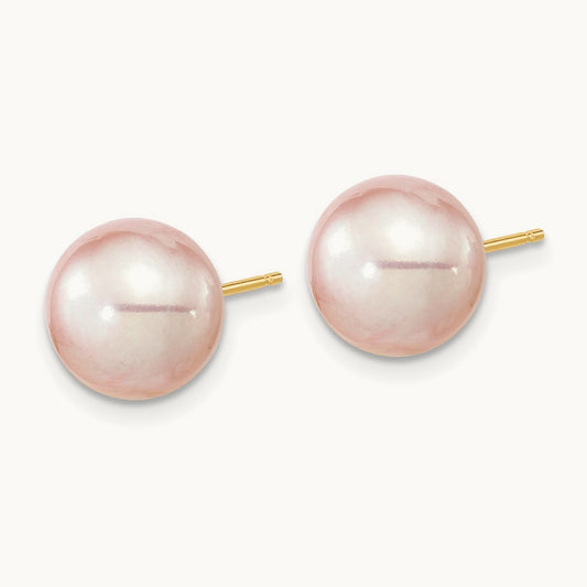 9- Purple Round Freshwater Cultured Pearl Stud Post Earrings, 10mm, 14K