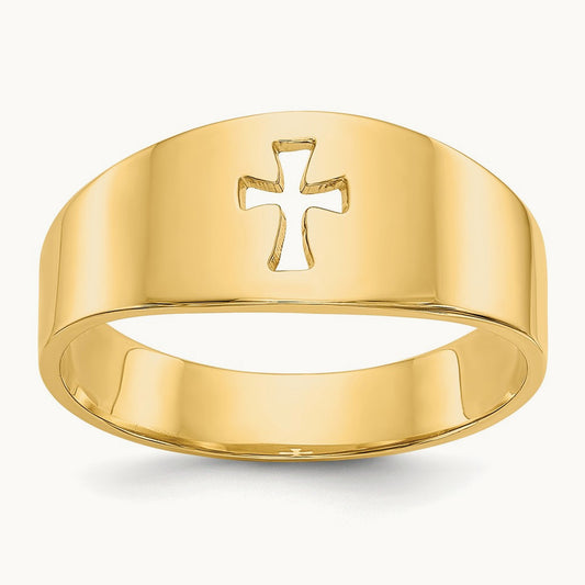 Polished Cut-out Cross Ring, 14K